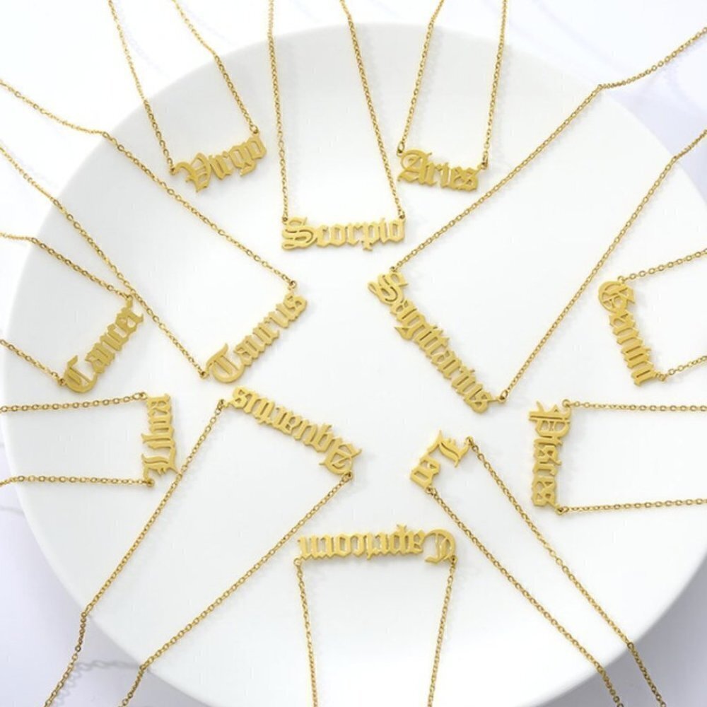 Astrological Astrology Sign Pendant Necklace Gold Plated Stainless Steel